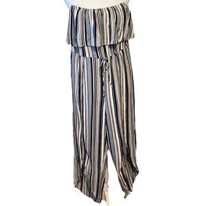 Hers & Mine szS strapless slit leg stripped jumpsuit w/attached shorts GUC